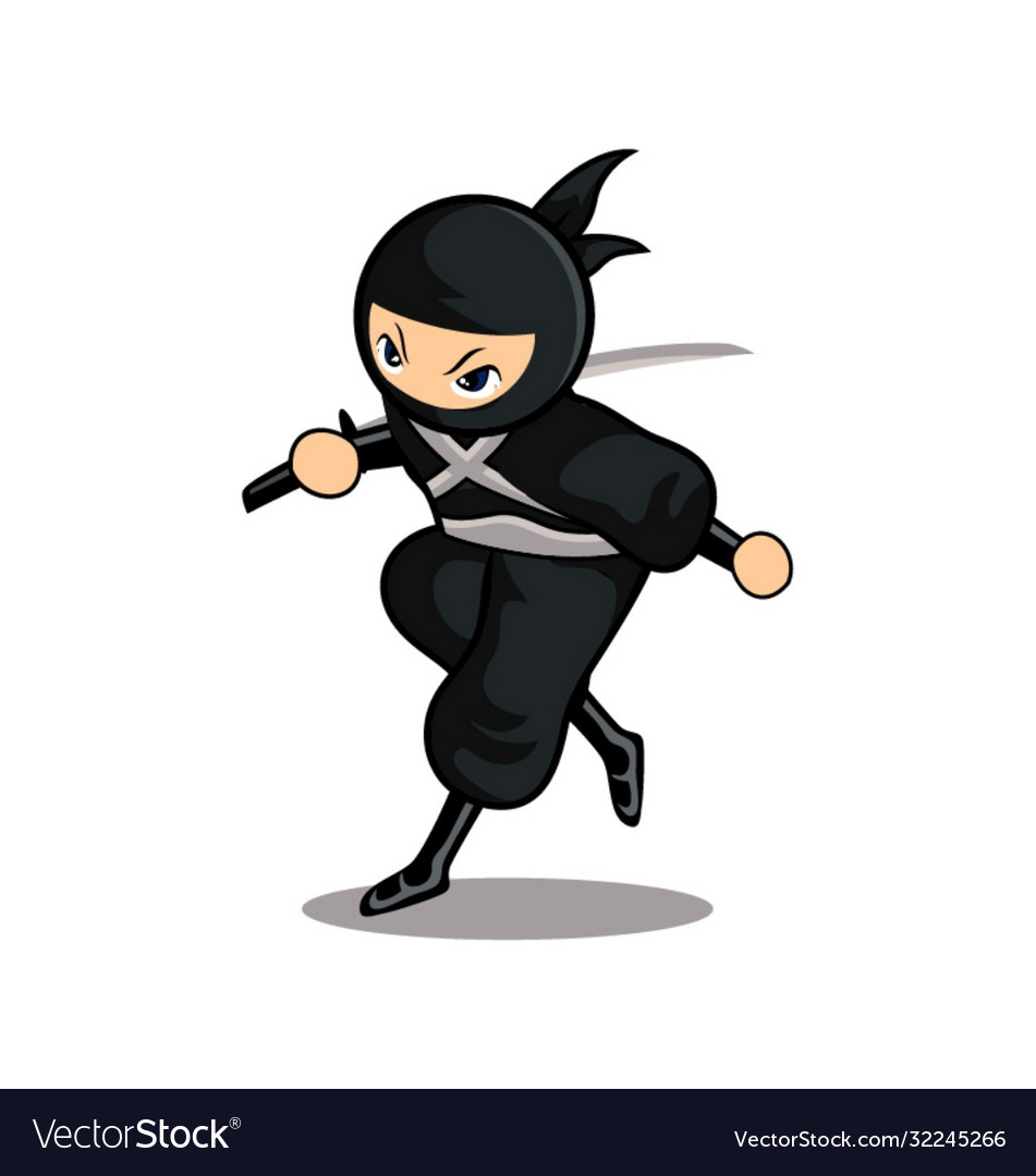 Cartoon black ninja use sword on right hand Vector Image