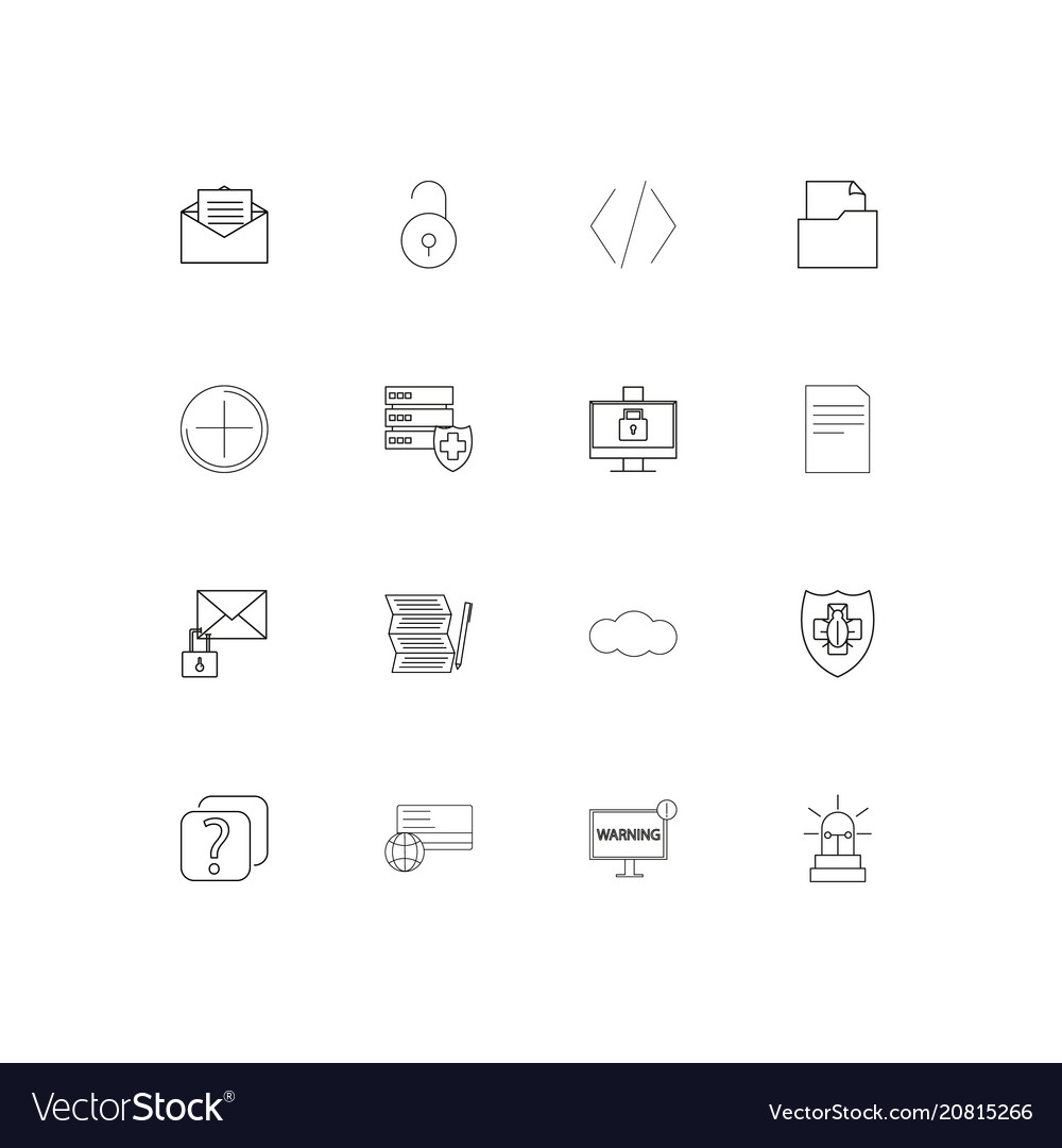 Cyber security linear thin icons set outlined