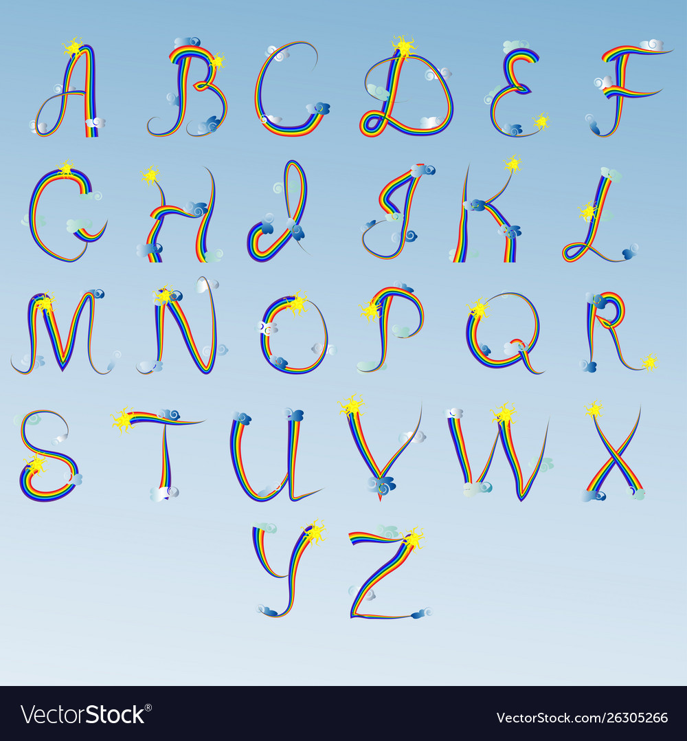 English alphabet letters written in an iridescent