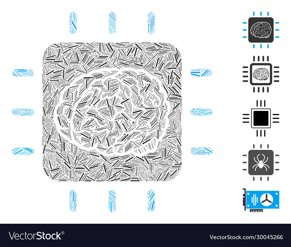 Hatch collage neural processor icon vector image Hatch collage neural processor icon