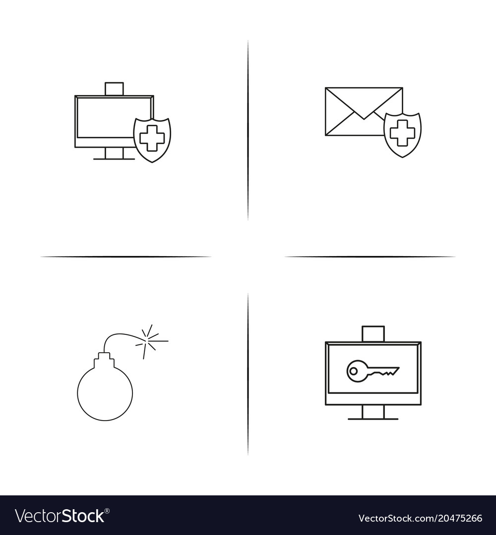 Internet security simple linear icons set