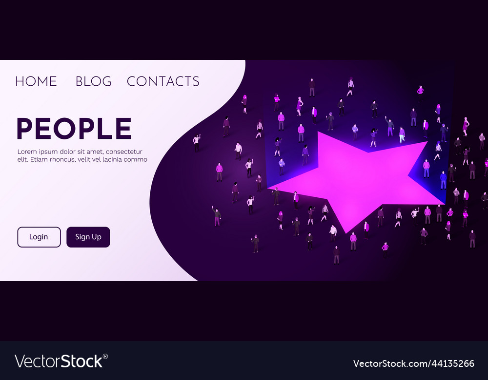 Large group of people standing around star sign vector image Large group of people standing around star sign