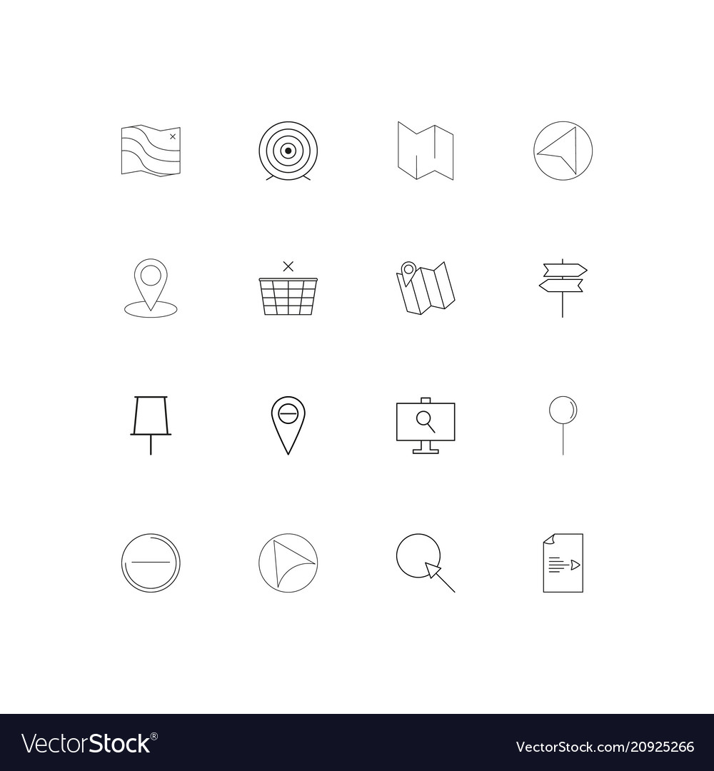 Maps and navigation linear thin icons set