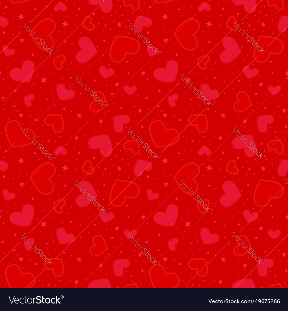 Seamless pattern with hearts and stars in red vector image Seamless pattern with hearts and stars in red