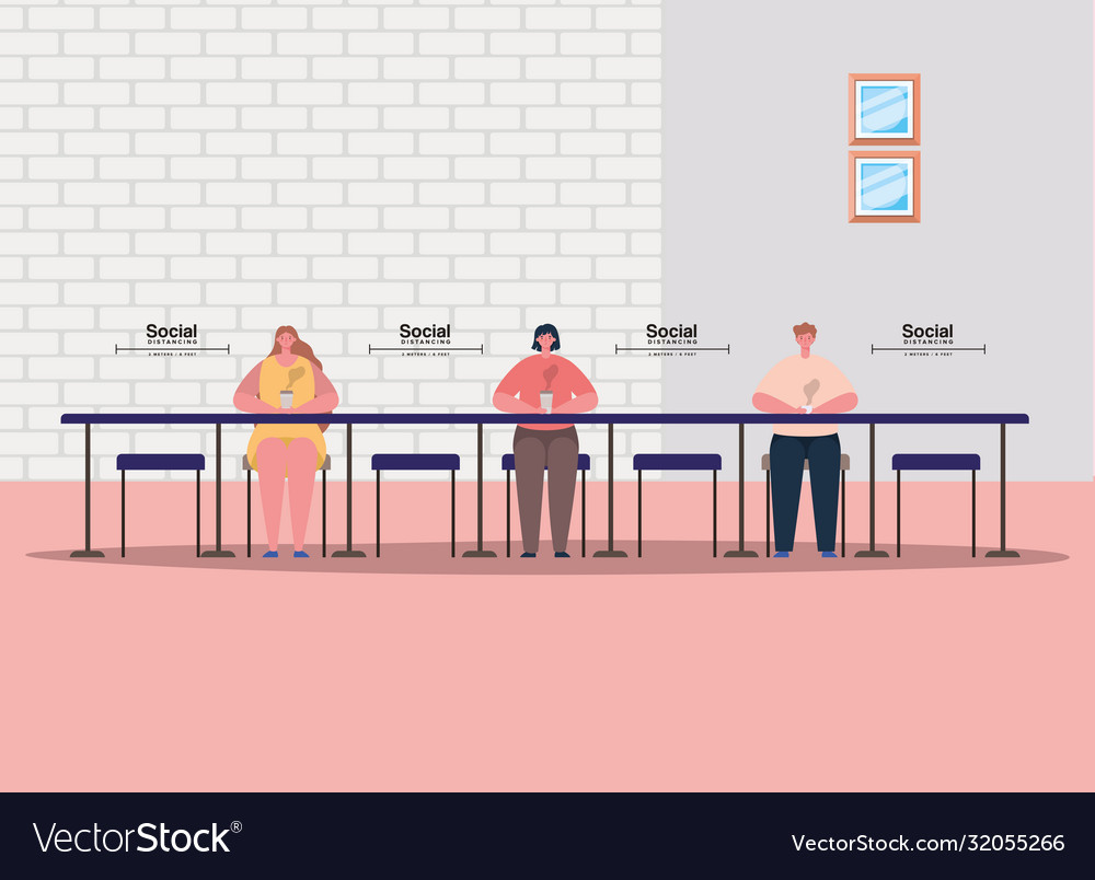 Social distancing between people on table Vector Image