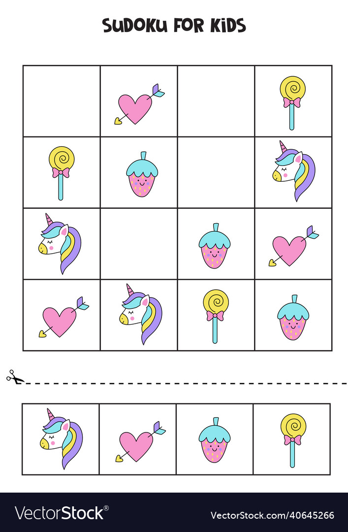 Sudoku game with unicorn elements for girls