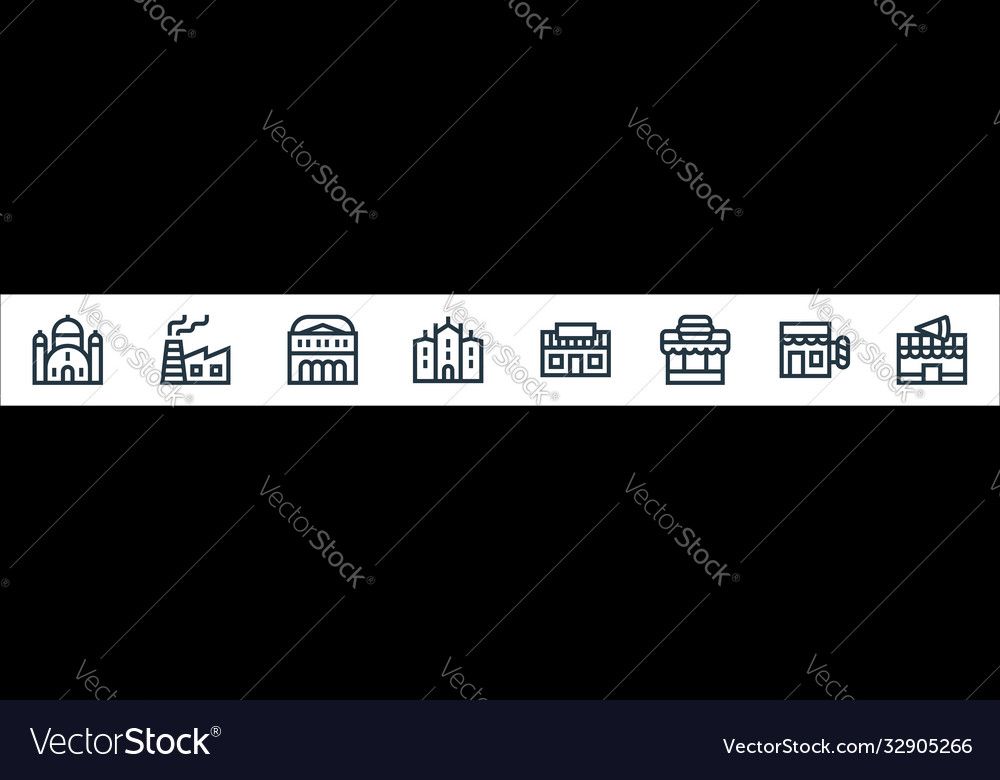 Urban building line icons linear set quality vector image Urban building line icons linear set quality