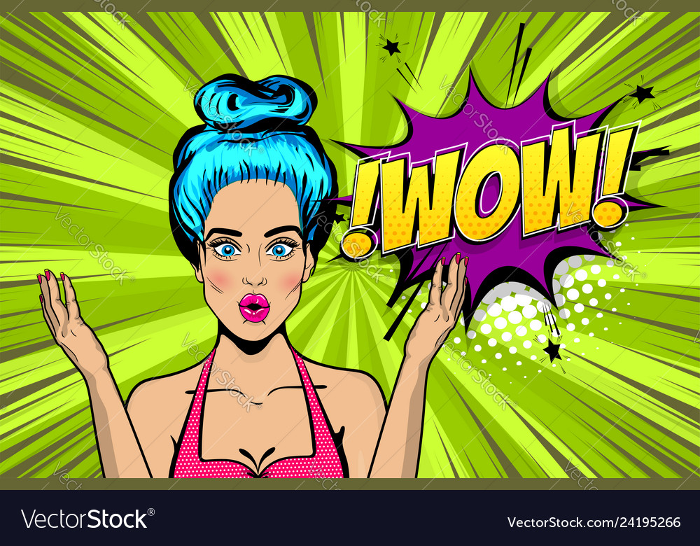 Wow Face Woman Pop Art Sale Advertise Royalty Free Vector