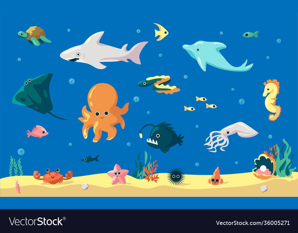 Cartoon fish cute underwater animals marine Vector Image Cartoon fish cute underwater animals marine Vector Image