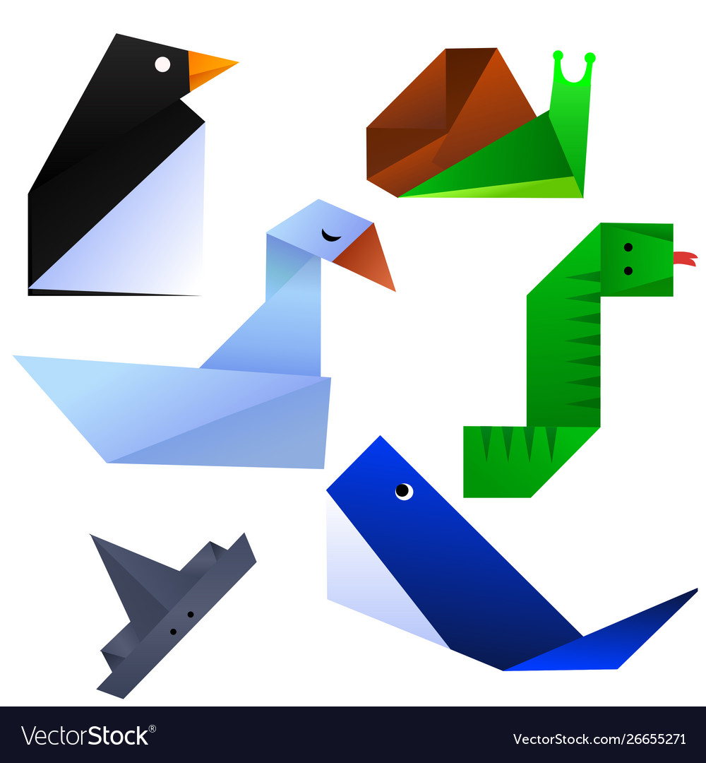 Cute paper origami animals Royalty Free Vector Image