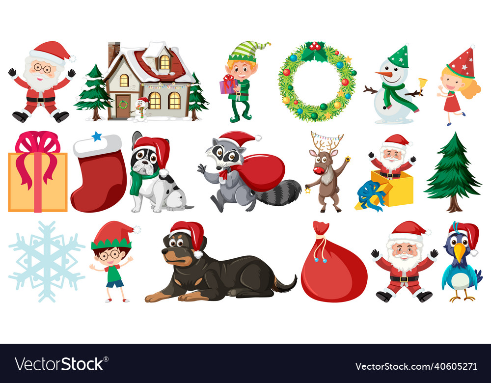 Isolated christmas objects and elements set vector image Isolated christmas objects and elements set