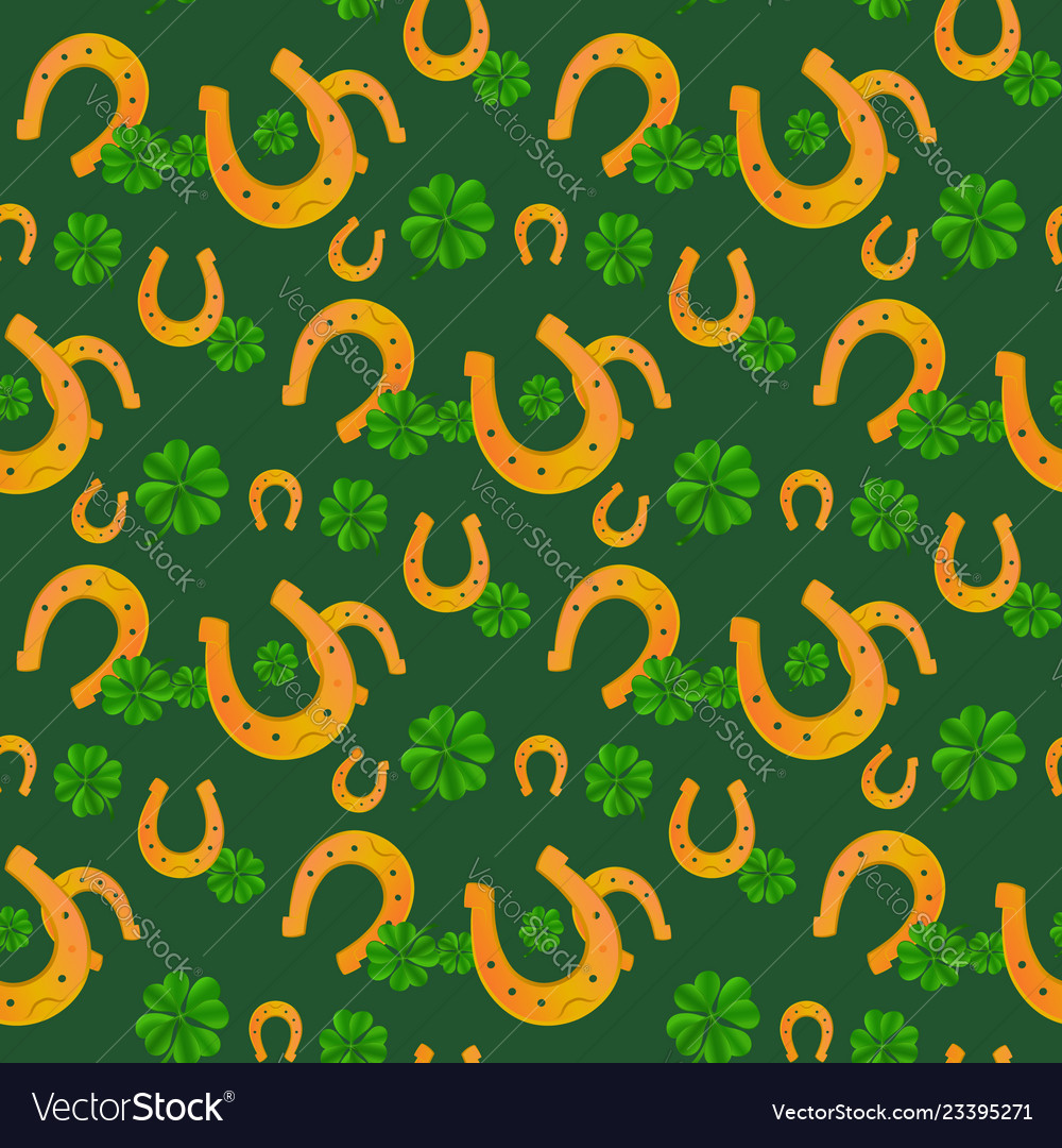 Seamless pattern of horseshoe and clover