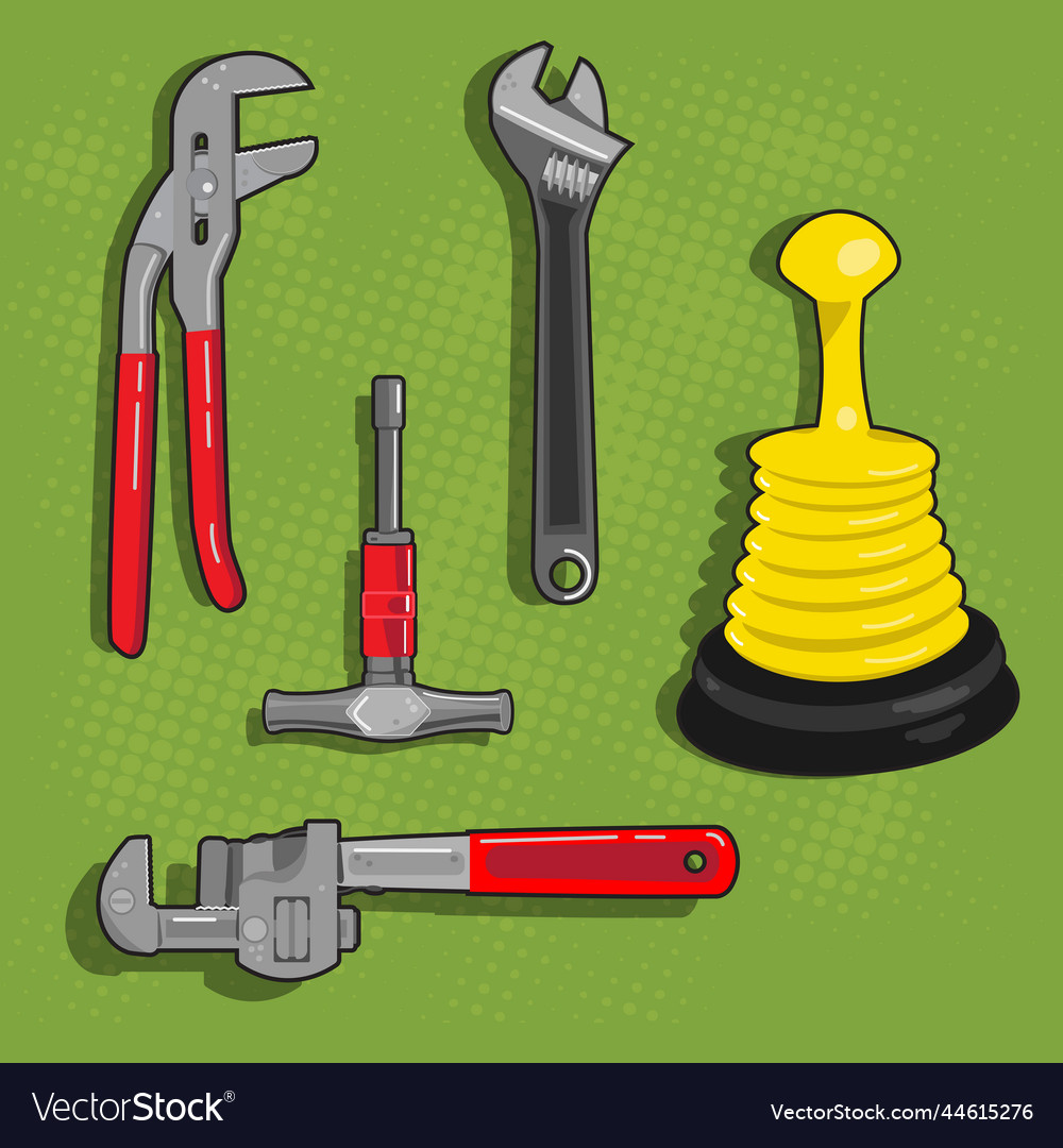 An of a set of basic plumbing tools Royalty Free Vector