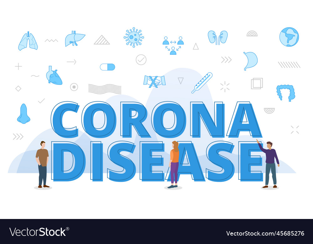 Corona disease concept with big words and people