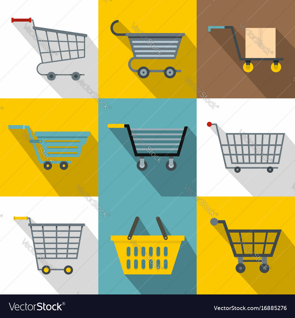 Different cart icons set flat style Royalty Free Vector