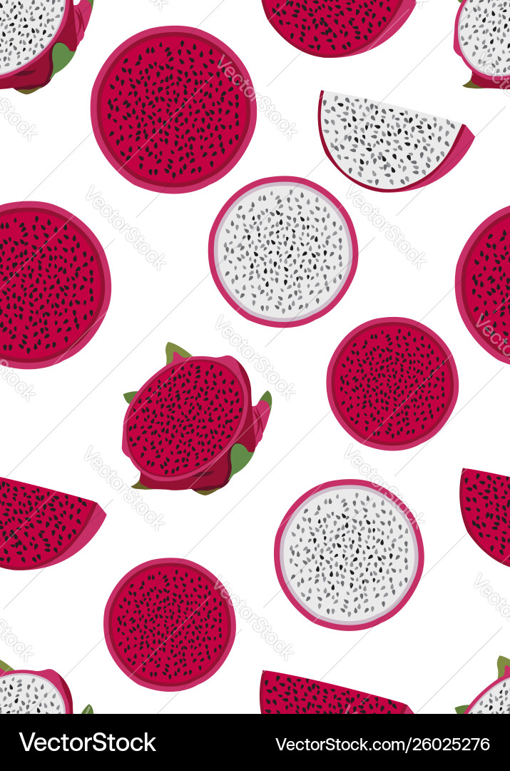 Dragon fruit slice seamless pattern on a white Vector Image