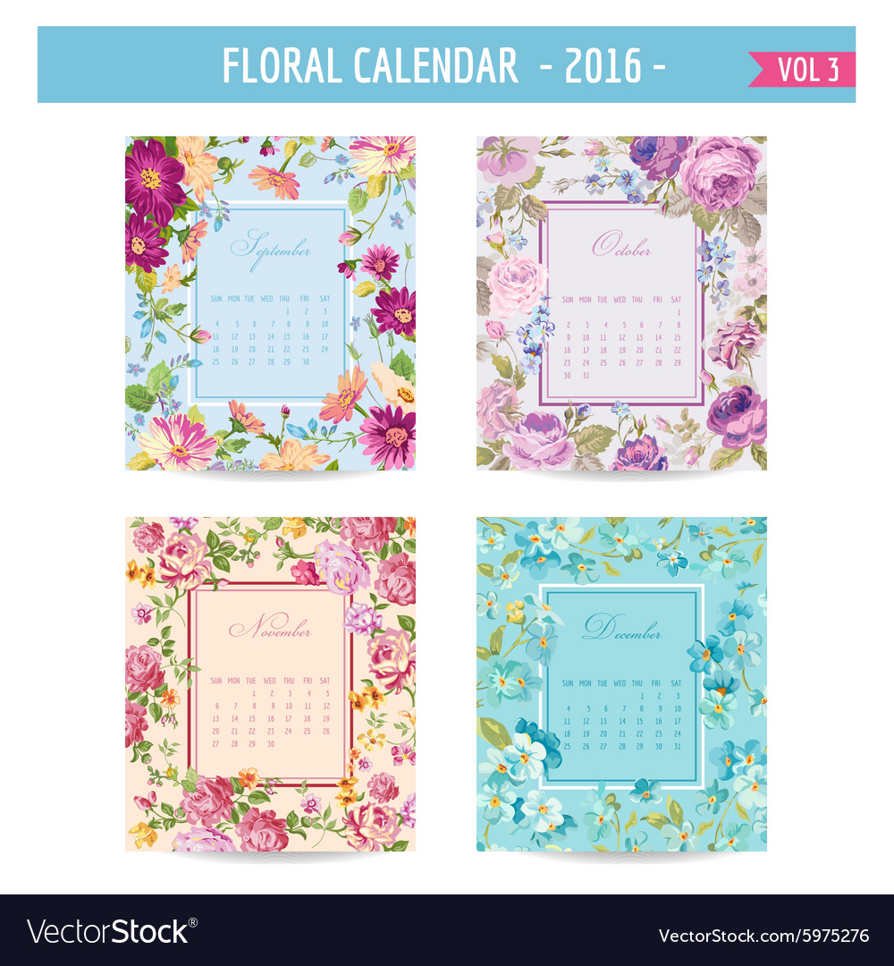 Floral calendar - 2016 september december Vector Image