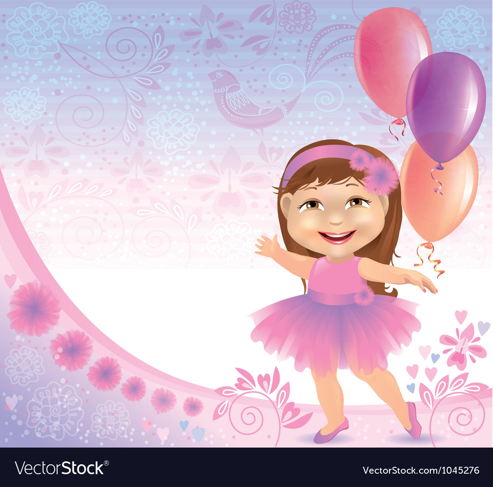 Glamorous birthday background with little girl Vector Image