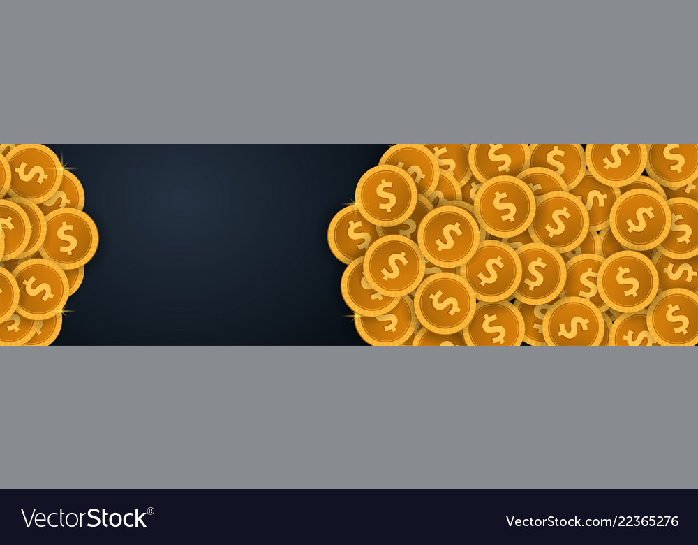 Gold coins concept banner on the dark background