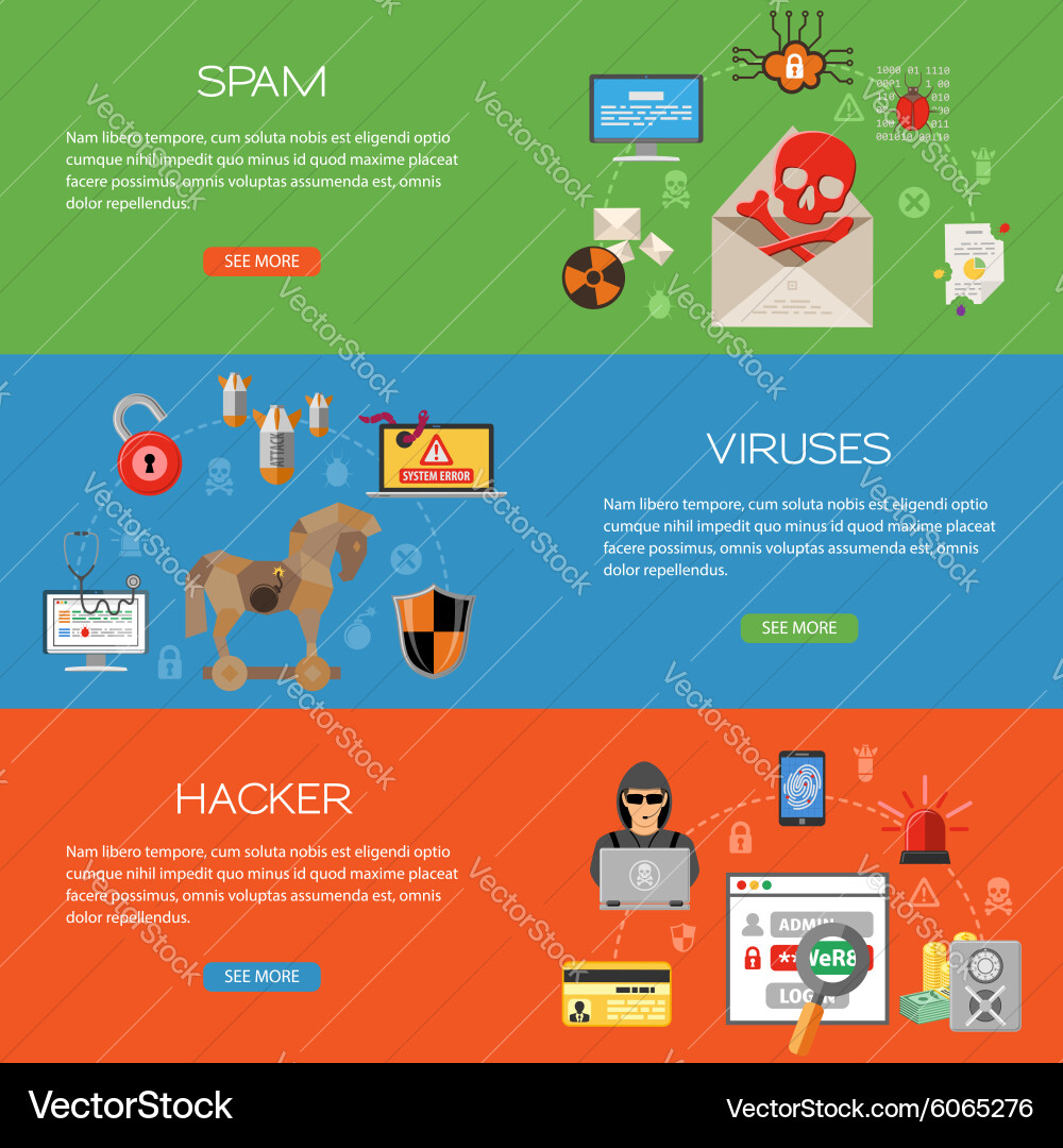 Internet security flat icon set Royalty Free Vector Image