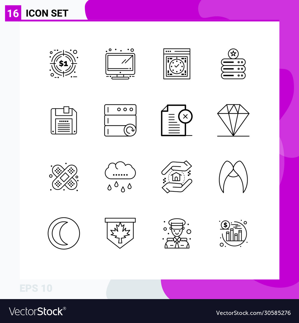 Mobile interface outline set 16 pictograms