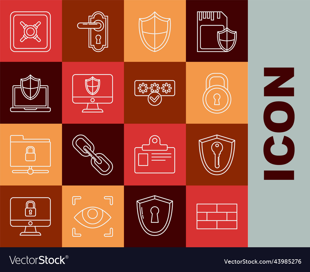 Set line bricks shield with key lock computer vector image Set line bricks shield with key lock computer