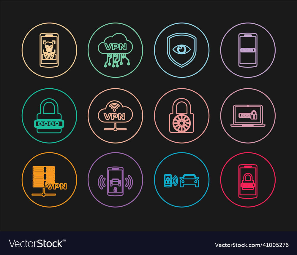 Set line mobile and password laptop with shield vector image Set line mobile and password laptop with shield