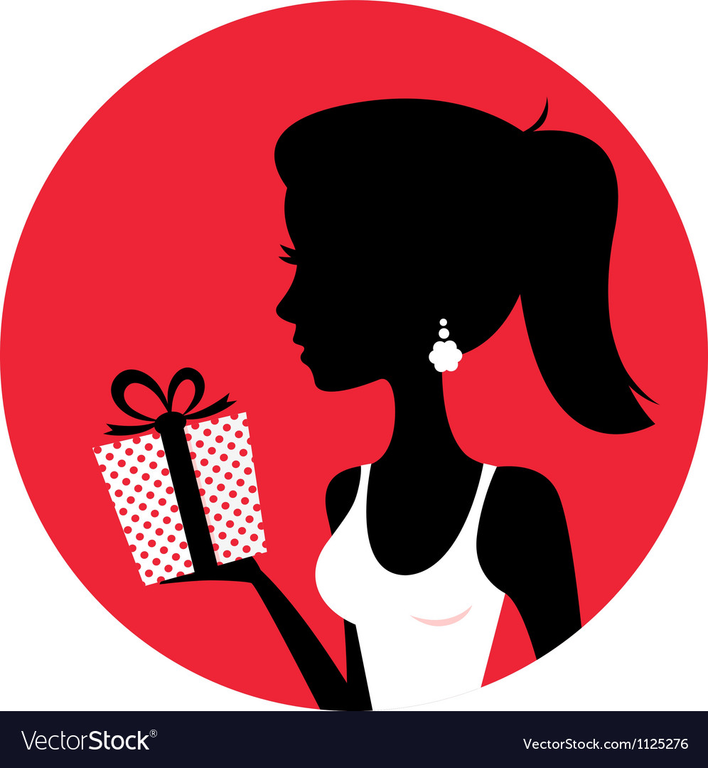 Silhouette of beautiful woman holding present