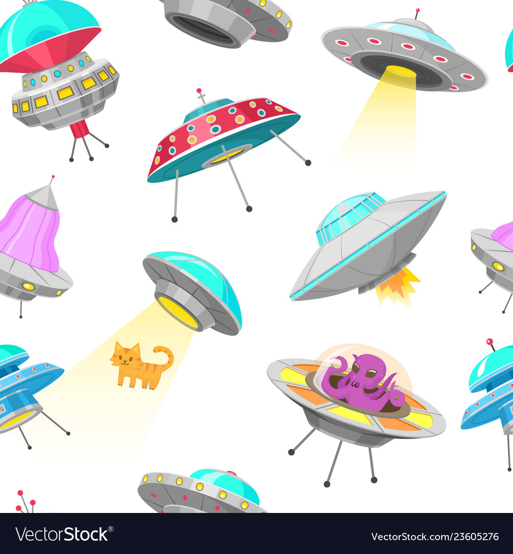 Ufo seamless pattern alien spaceships Royalty Free Vector