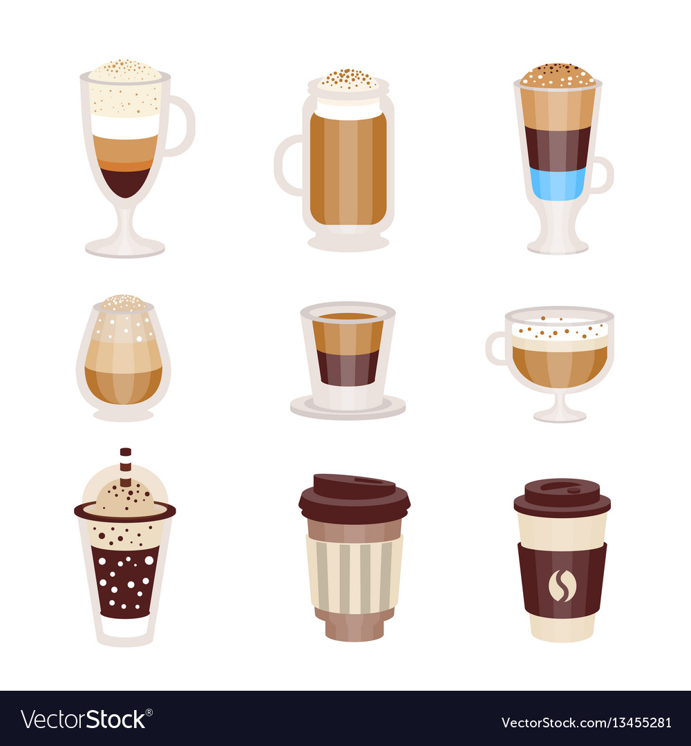 Coffee hot and cold cocktails menu assortment Vector Image