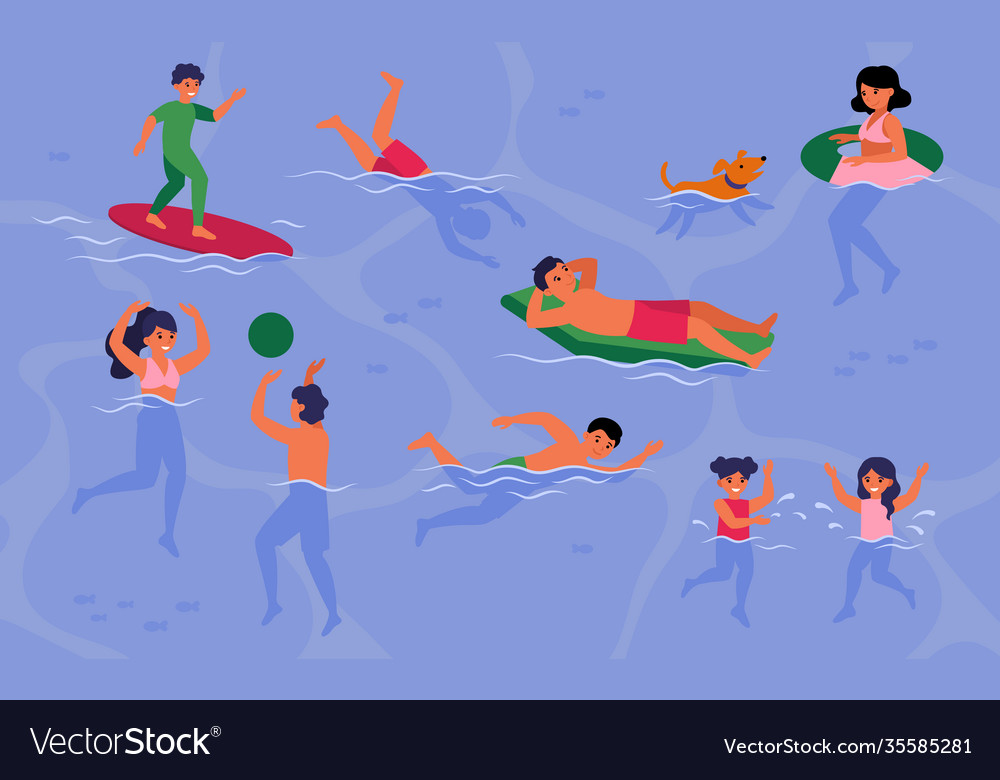 Happy people swimming in pool or sea Royalty Free Vector