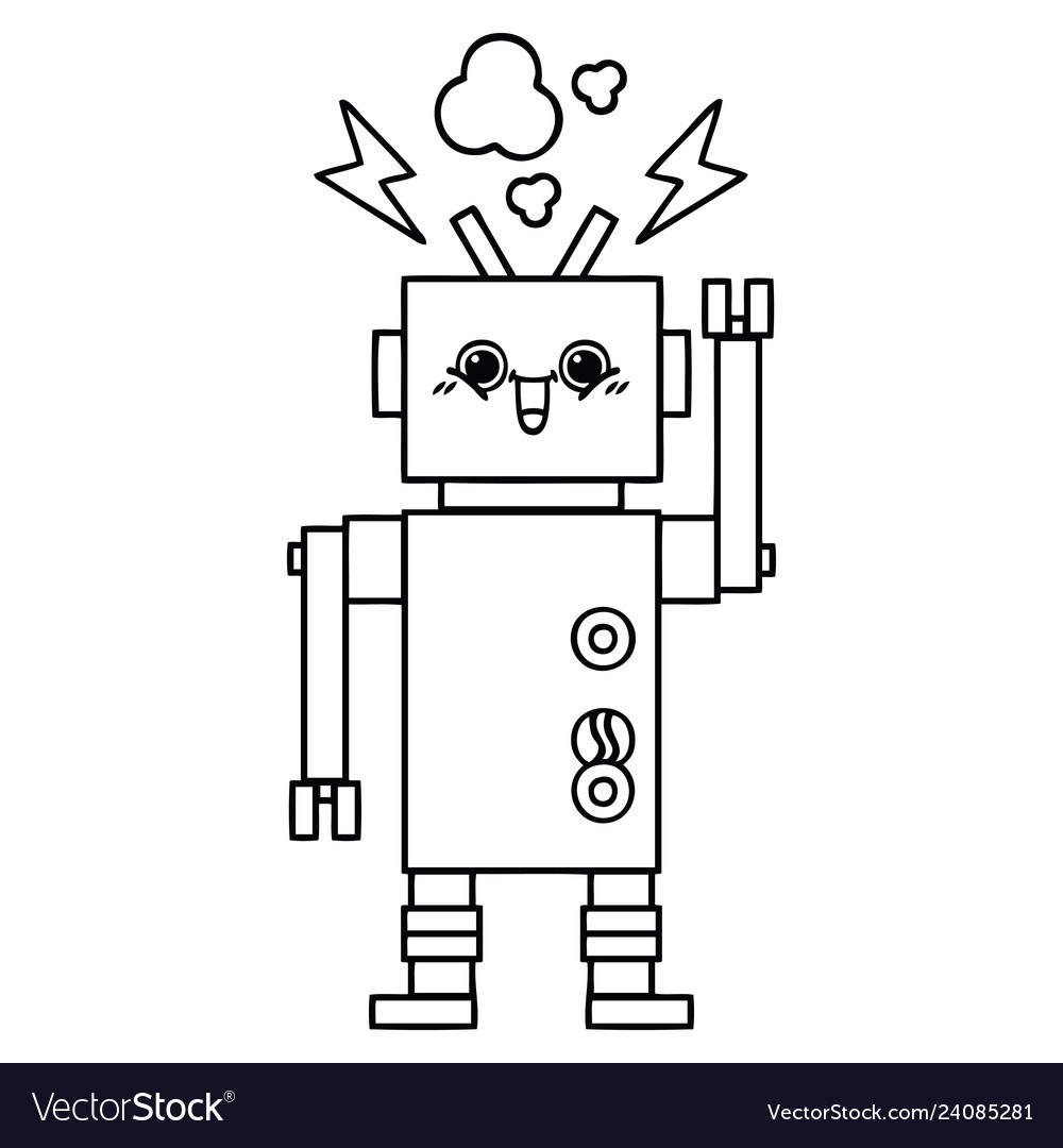 Line drawing cartoon happy robot