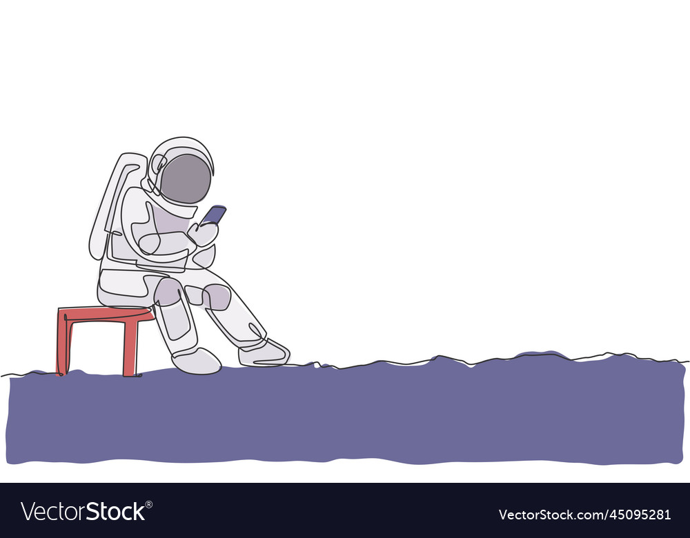 One continuous line drawing of young spaceman Vector Image