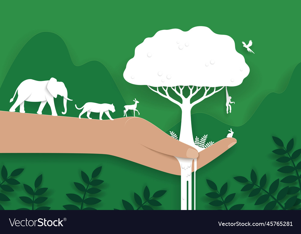 Paper cut art environmental conservation concept Vector Image