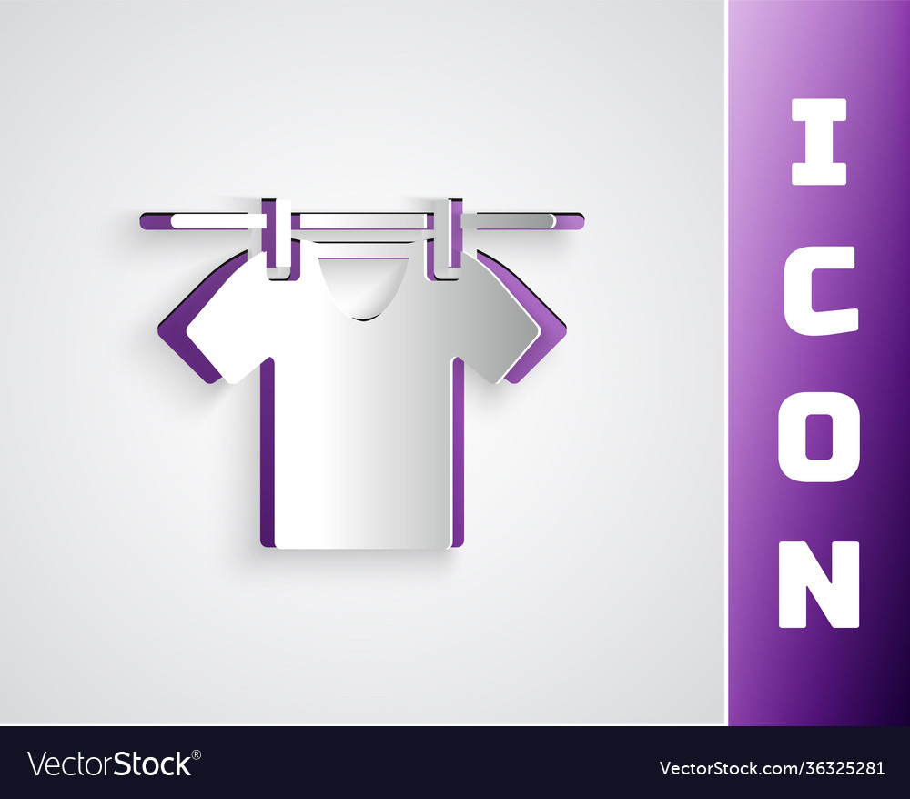 Paper cut drying clothes icon isolated on grey