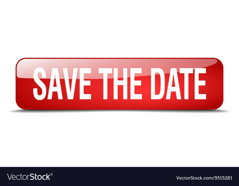 Save the date red square 3d realistic isolated web