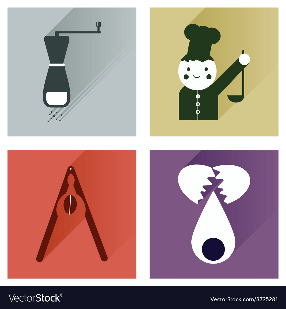 Set flat icons with long shadow chefs tools