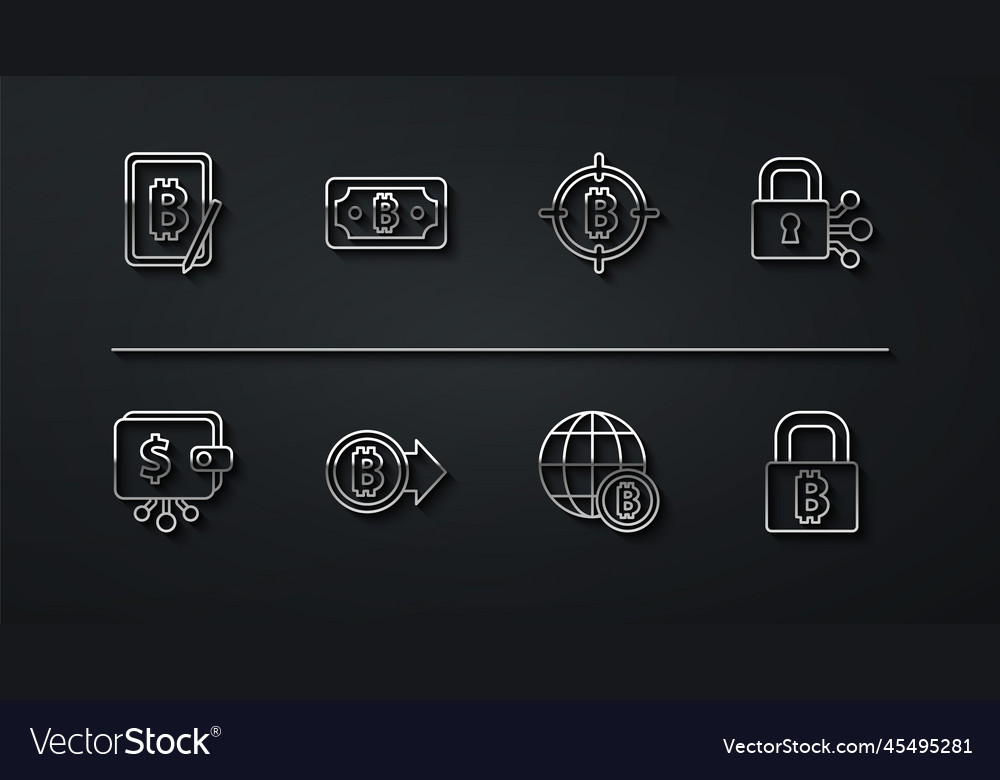 Set line mining bitcoin from tablet vector image Set line mining bitcoin from tablet
