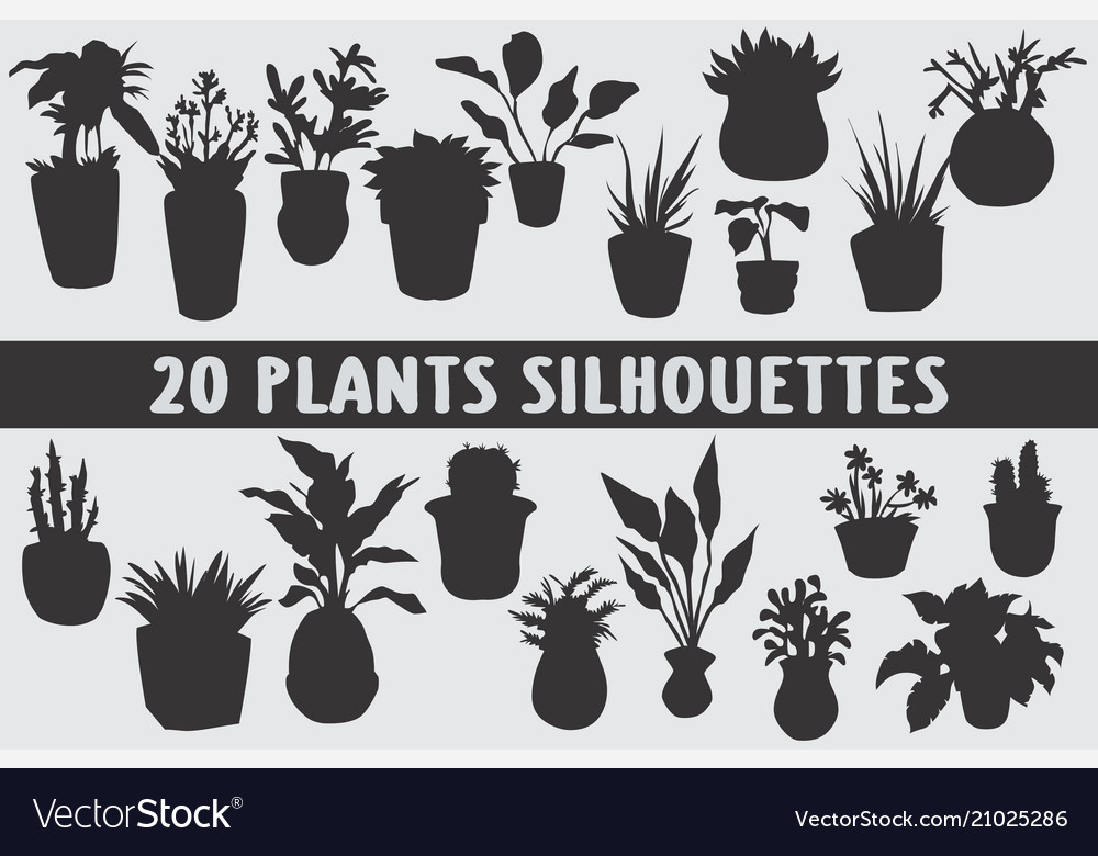 20 plants silhouettes various design set