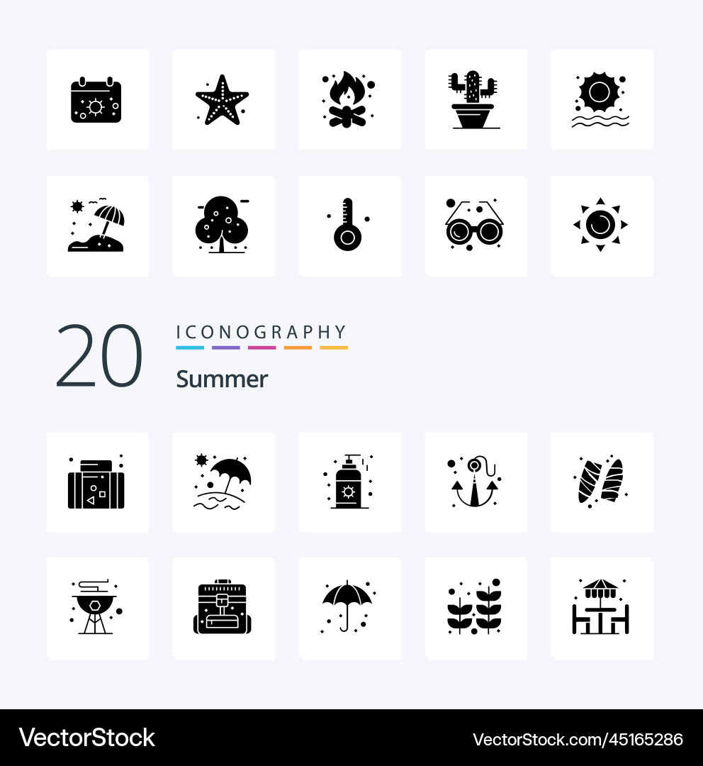 20 summer solid glyph icon pack like fire camp Vector Image