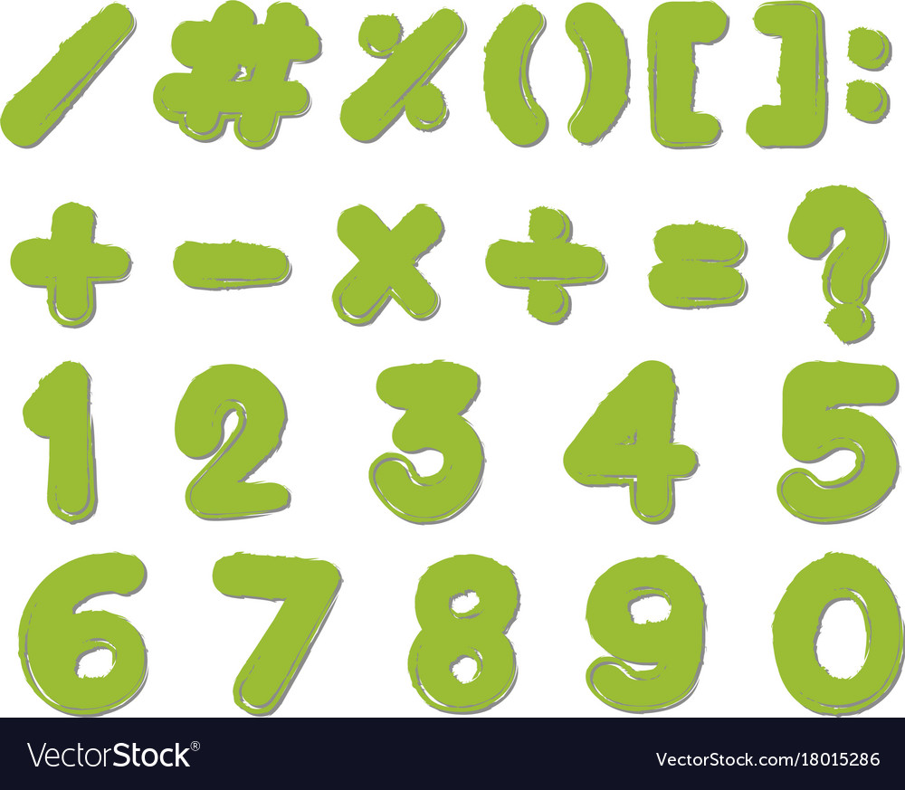 Font design for numbers and signs in green color