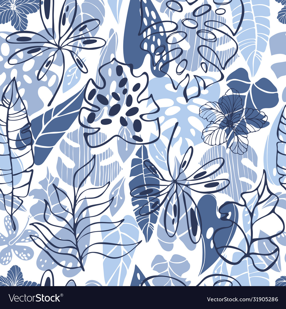 Hand drawn tropical plants seamless pattern