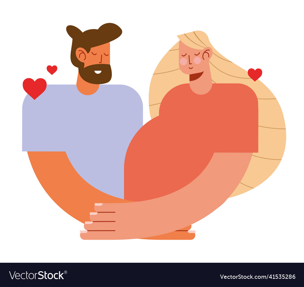 Pregnancy Lovers Couple With Hearts Royalty Free Vector