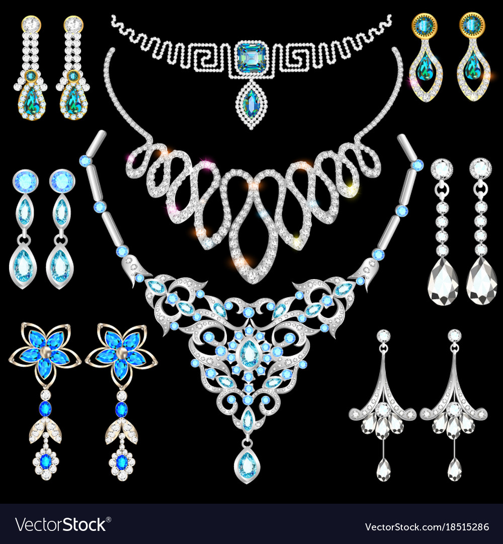 Set of jewelry made silver gold and precious Vector Image