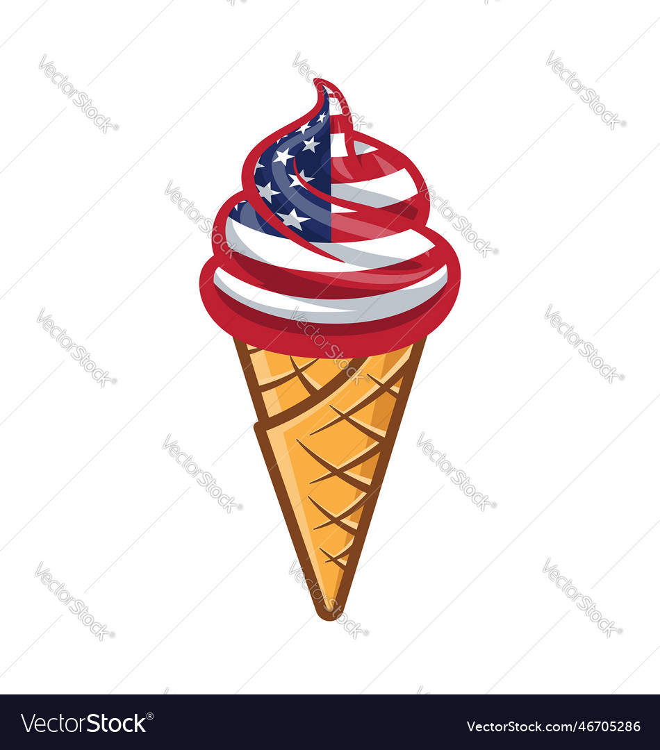 Soft serve icecream with usa flag waffle cone Vector Image