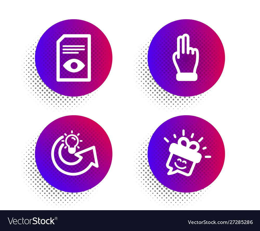 View document share idea and click hand icons set vector image View document share idea and click hand icons set