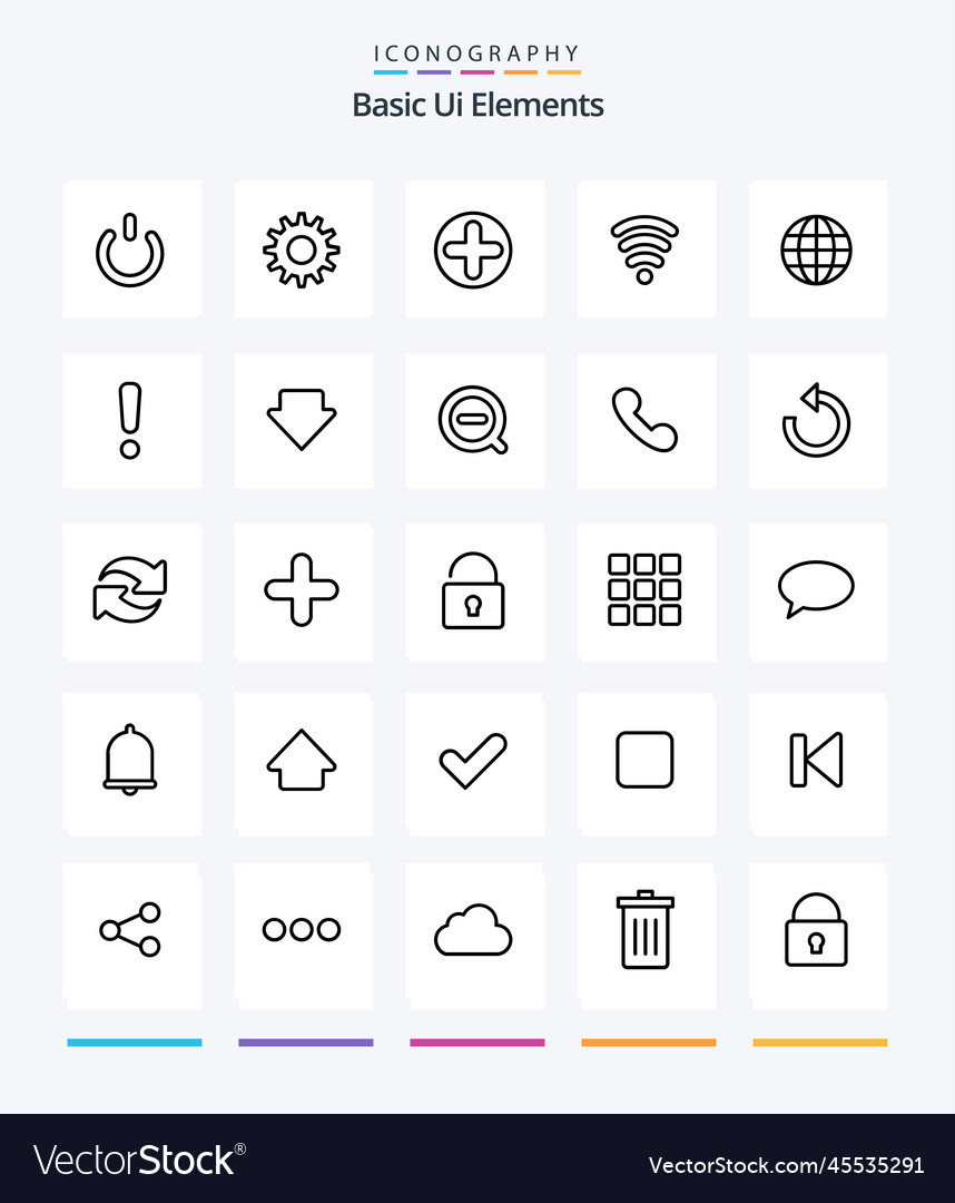 Creative basic ui elements 25 outline icon pack