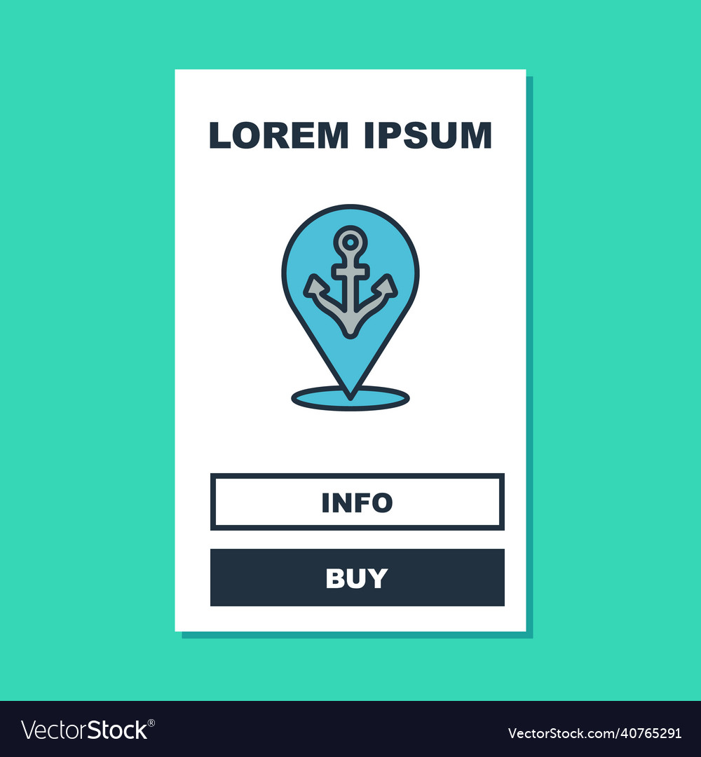 Filled outline map pointer with anchor icon vector image Filled outline map pointer with anchor icon
