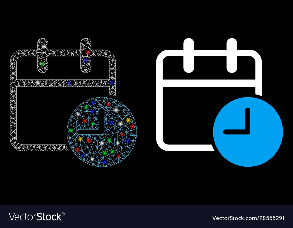 Flare mesh wire frame date time icon with vector image Flare mesh wire frame date time icon with