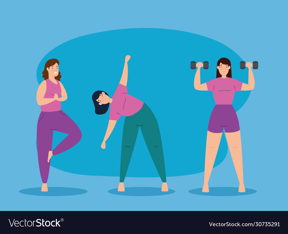 Group young women practicing exercise Royalty Free Vector